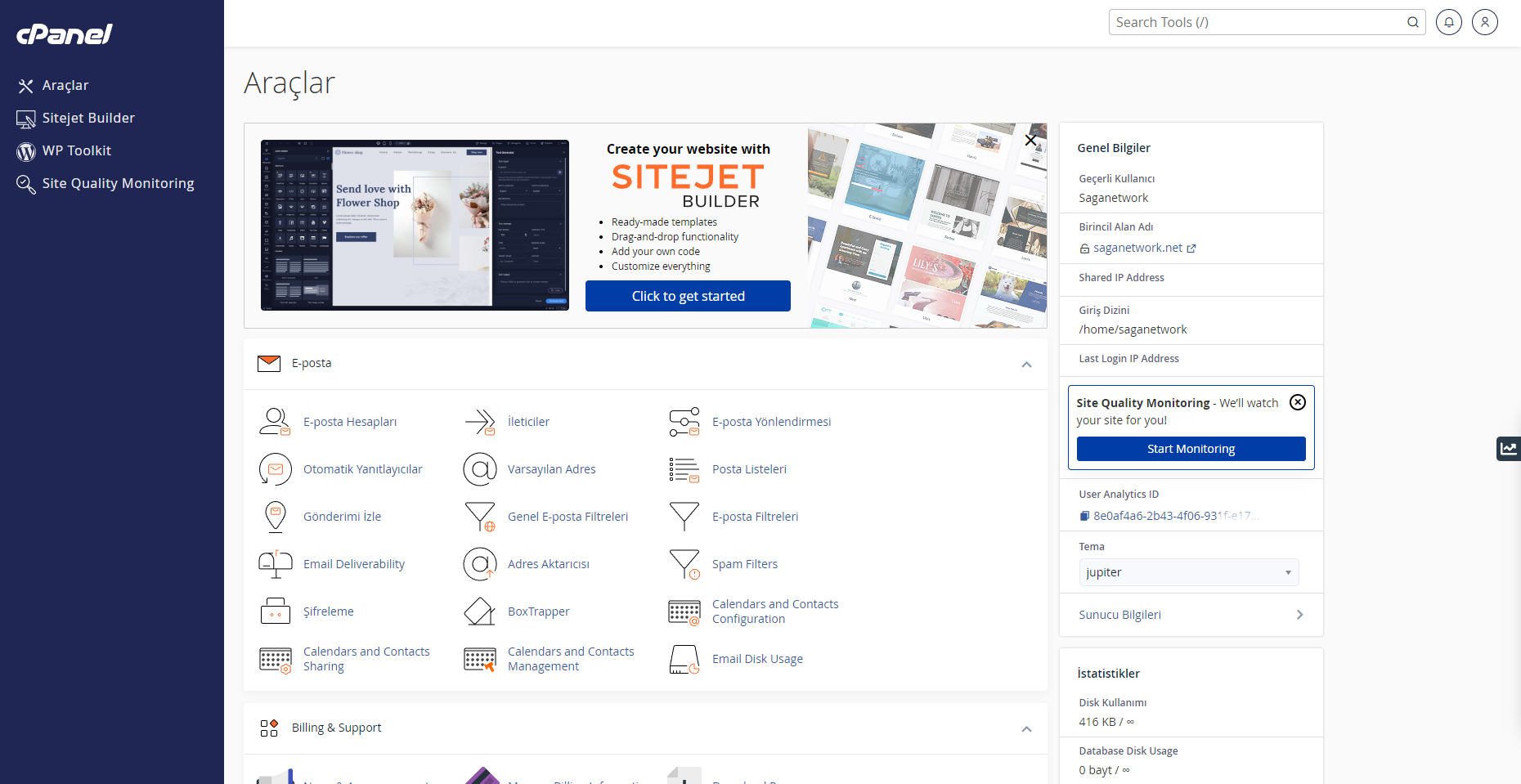 CPANEL Hosting Kiralama SAGANETWORK NET